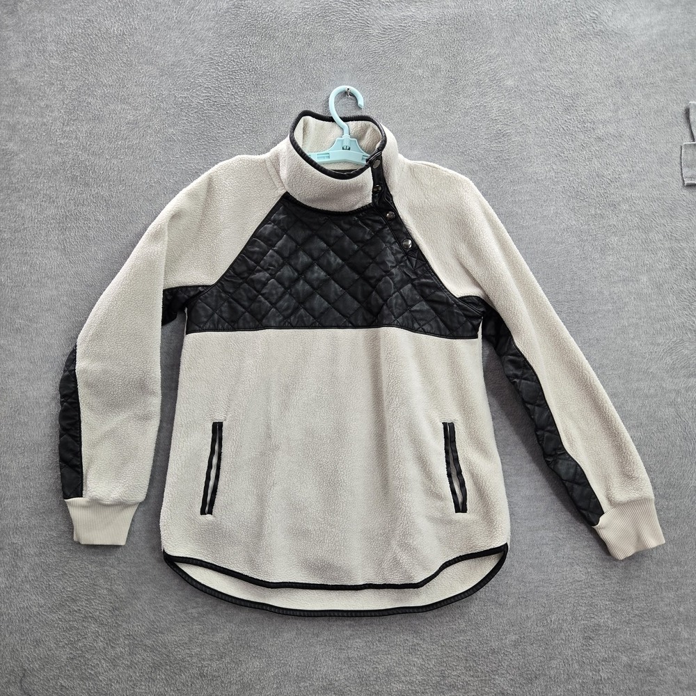 Abercrombie & Fitch Women Sweatshirt M Beige Faux Leather Polyester Viscose